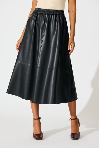 Let It Happen Midi Skirt in Black Leatherette