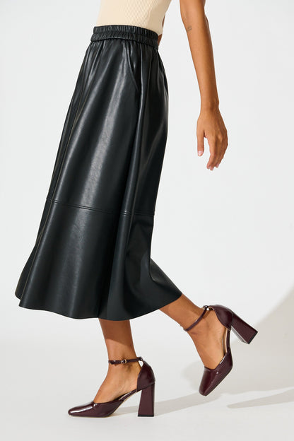 Let It Happen Midi Skirt in Black Leatherette