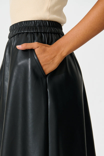 Let It Happen Midi Skirt in Black Leatherette