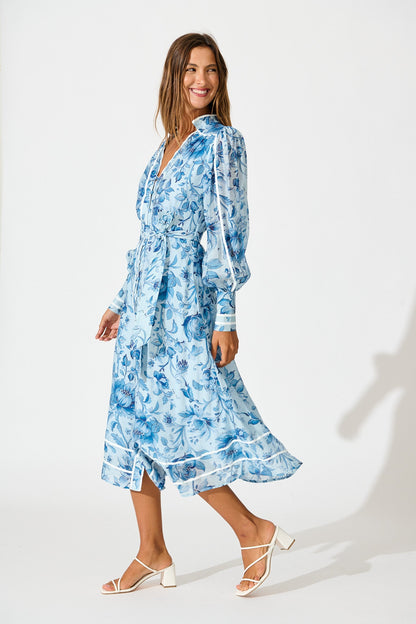 Darlington Midi Dress in Blue Floral