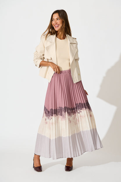 Arizona Maxi Pleat Skirt in Multi Neutral Ombre Linen Blend