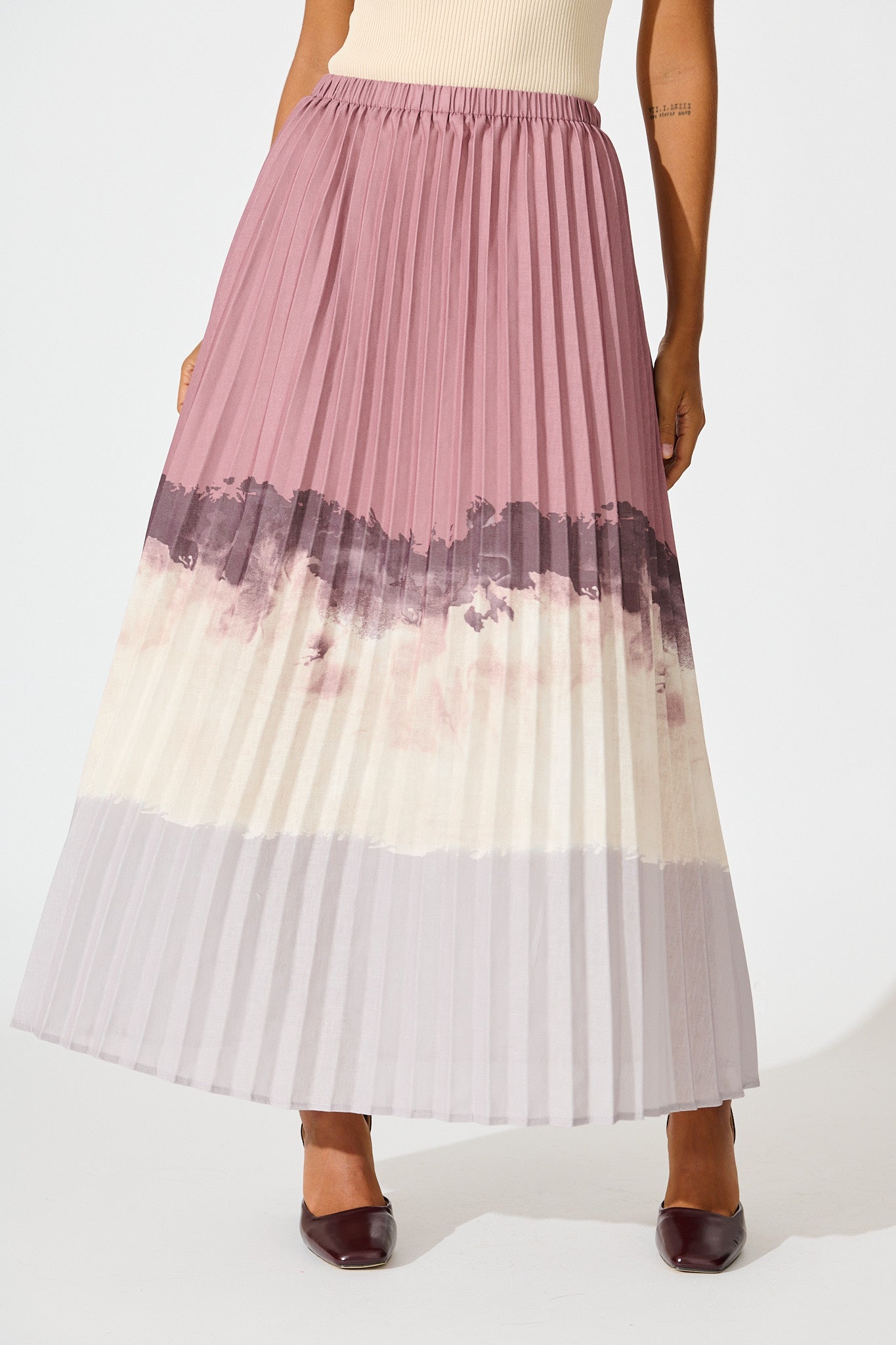 Arizona Maxi Pleat Skirt in Multi Neutral Ombre Linen Blend