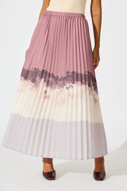 Arizona Maxi Pleat Skirt in Multi Neutral Ombre Linen Blend