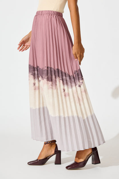 Arizona Maxi Pleat Skirt in Multi Neutral Ombre Linen Blend
