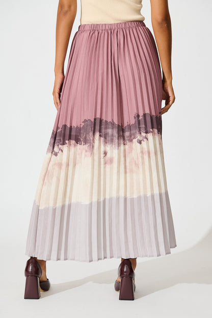 Arizona Maxi Pleat Skirt in Multi Neutral Ombre Linen Blend