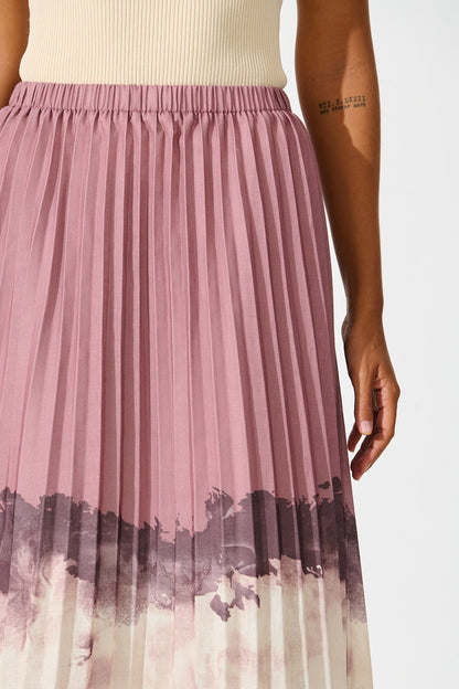 Arizona Maxi Pleat Skirt in Multi Neutral Ombre Linen Blend