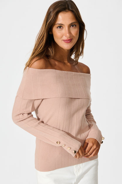 Solar Bardot Knit Top in Toffee Wool Blend