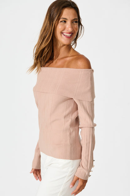 Solar Bardot Knit Top in Toffee Wool Blend