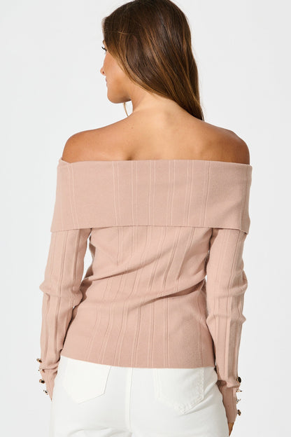 Solar Bardot Knit Top in Toffee Wool Blend