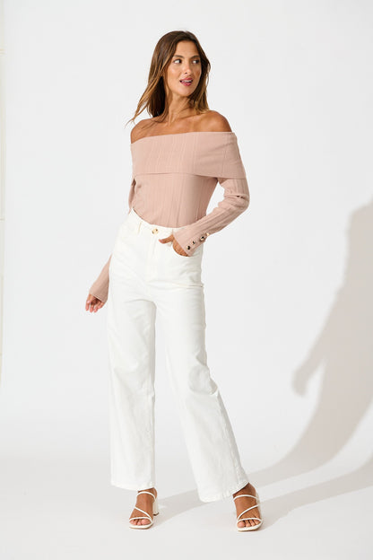 Solar Bardot Knit Top in Toffee Wool Blend