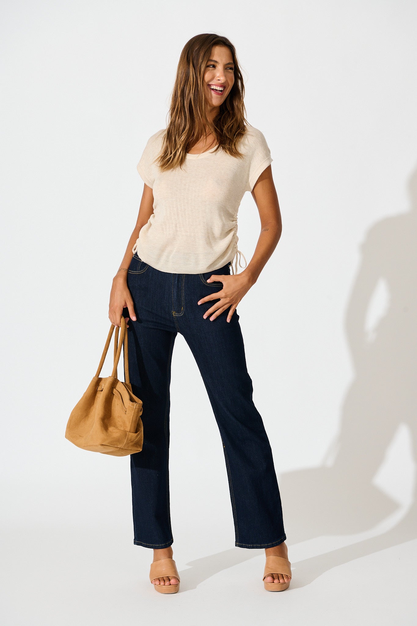 Opal Knit Top in Beige Cotton Blend