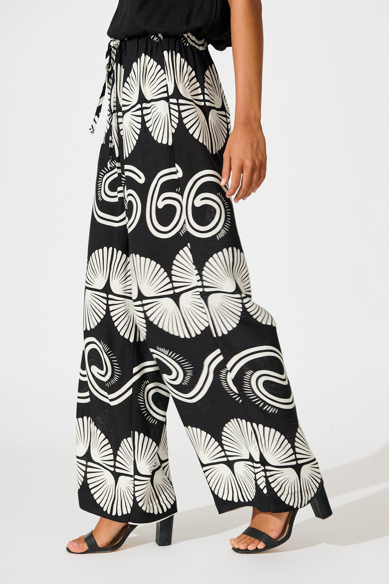 Lucinda Pant in Black with White Swirl Print Linen Blend