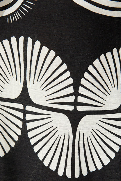 Lucinda Pant in Black with White Swirl Print Linen Blend