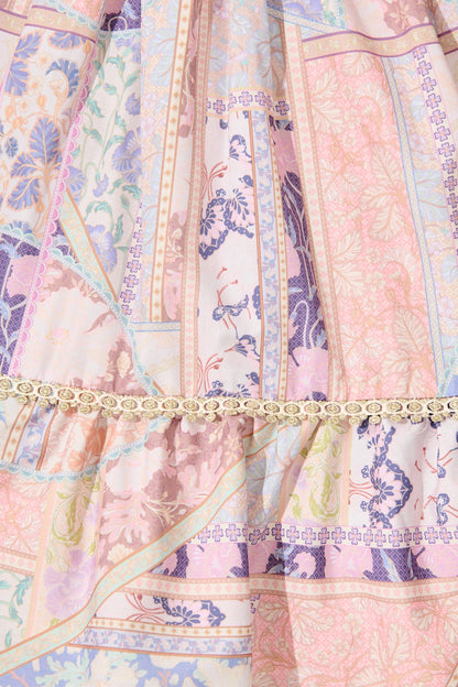 Samira Dress in Blush Multi Patchwork with Lace Trim