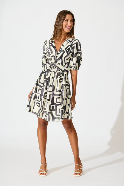 Manhattan Nights Dress in Black and White Geometric Print