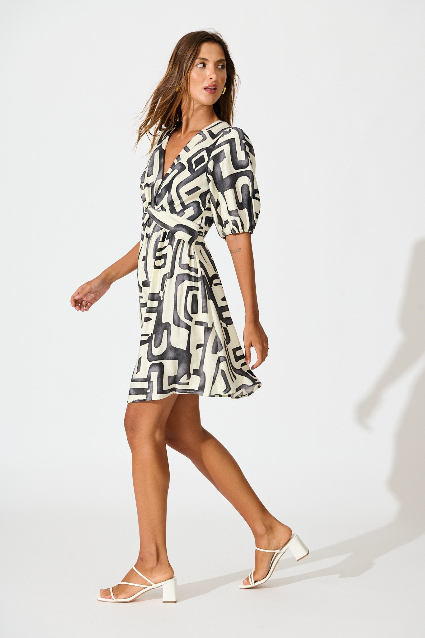 Manhattan Nights Dress in Black and White Geometric Print