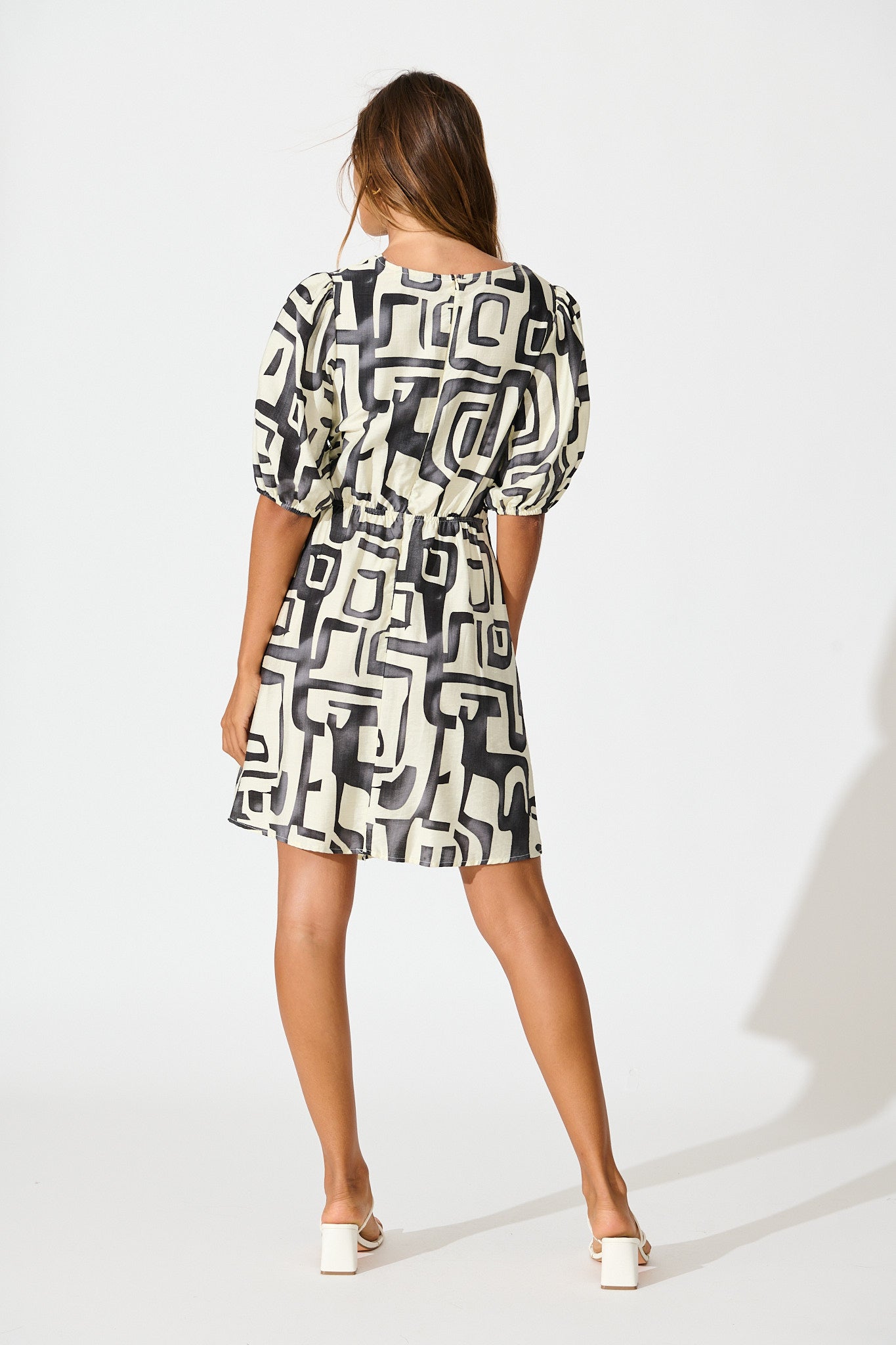 Manhattan Nights Dress in Black and White Geometric Print