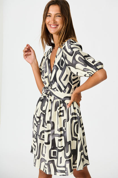 Manhattan Nights Dress in Black and White Geometric Print