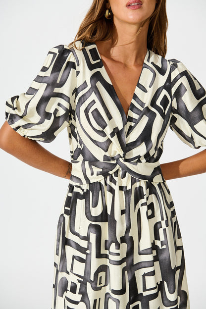 Manhattan Nights Dress in Black and White Geometric Print