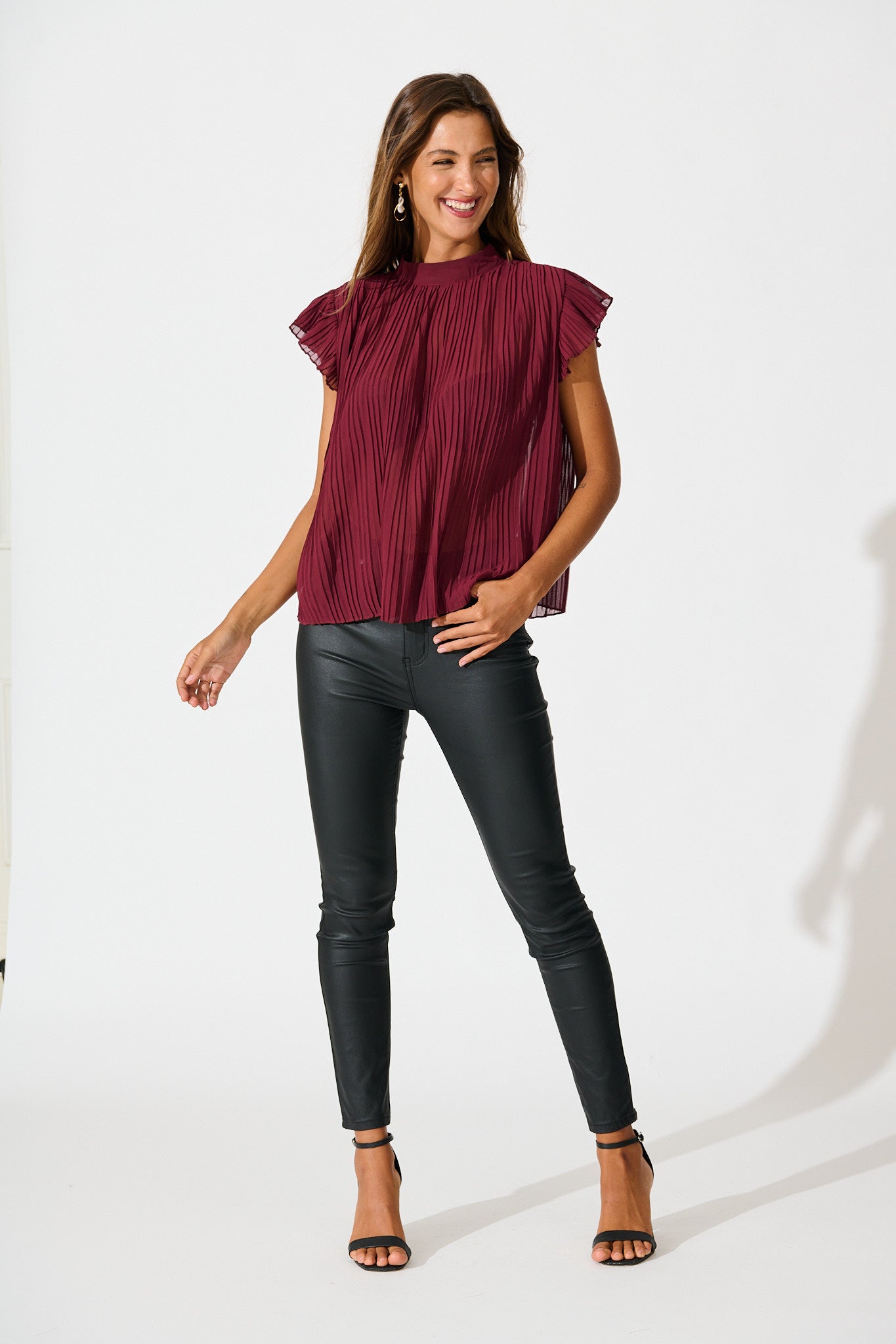Vada Top in Wine Pleated Chiffon
