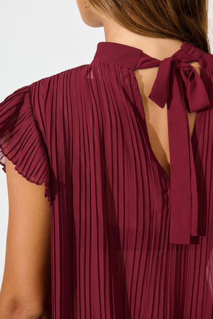 Vada Top in Wine Pleated Chiffon