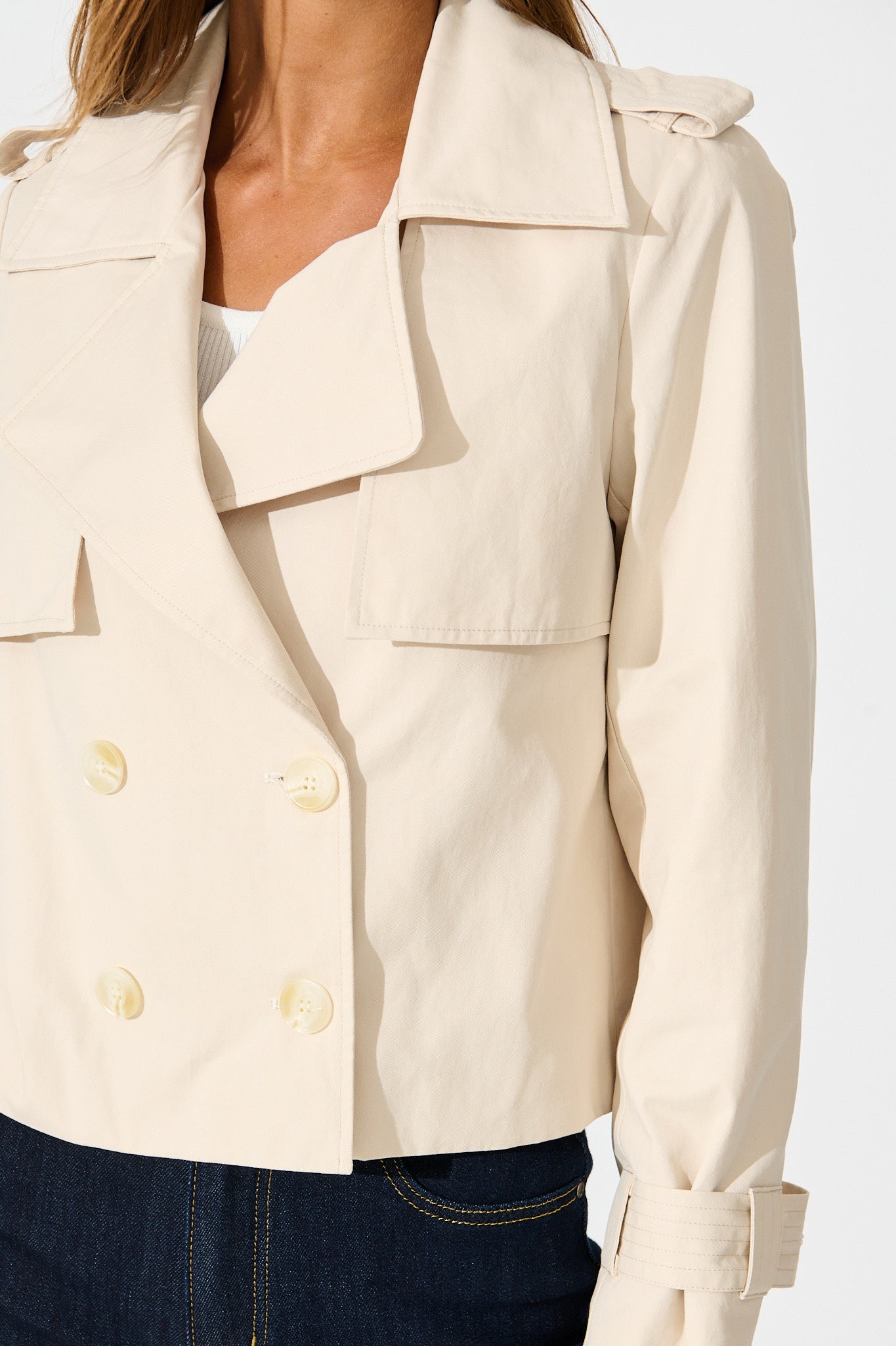 Savannah Trench Jacket in Sand Cotton