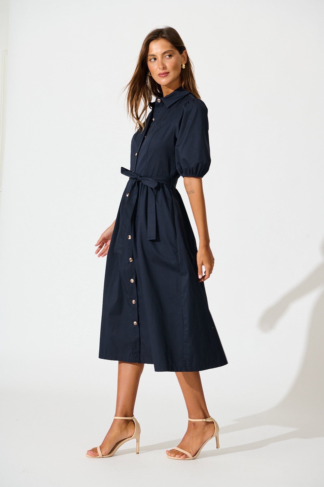 Adrienne Midi Shirt Dress in Navy Cotton
