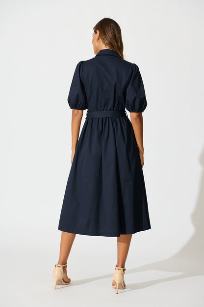 Adrienne Midi Shirt Dress in Navy Cotton