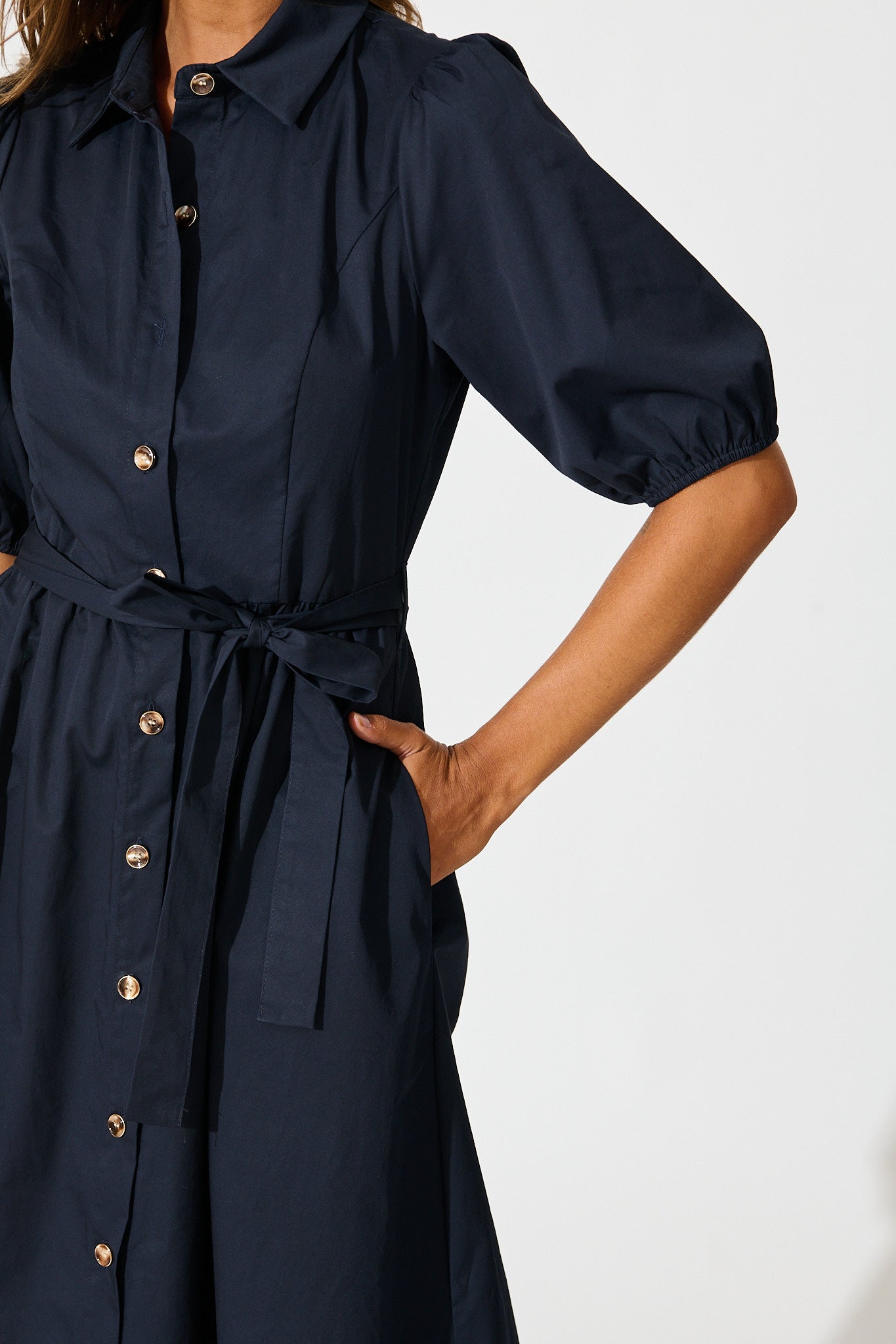 Adrienne Midi Shirt Dress in Navy Cotton