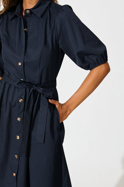 Adrienne Midi Shirt Dress in Navy Cotton