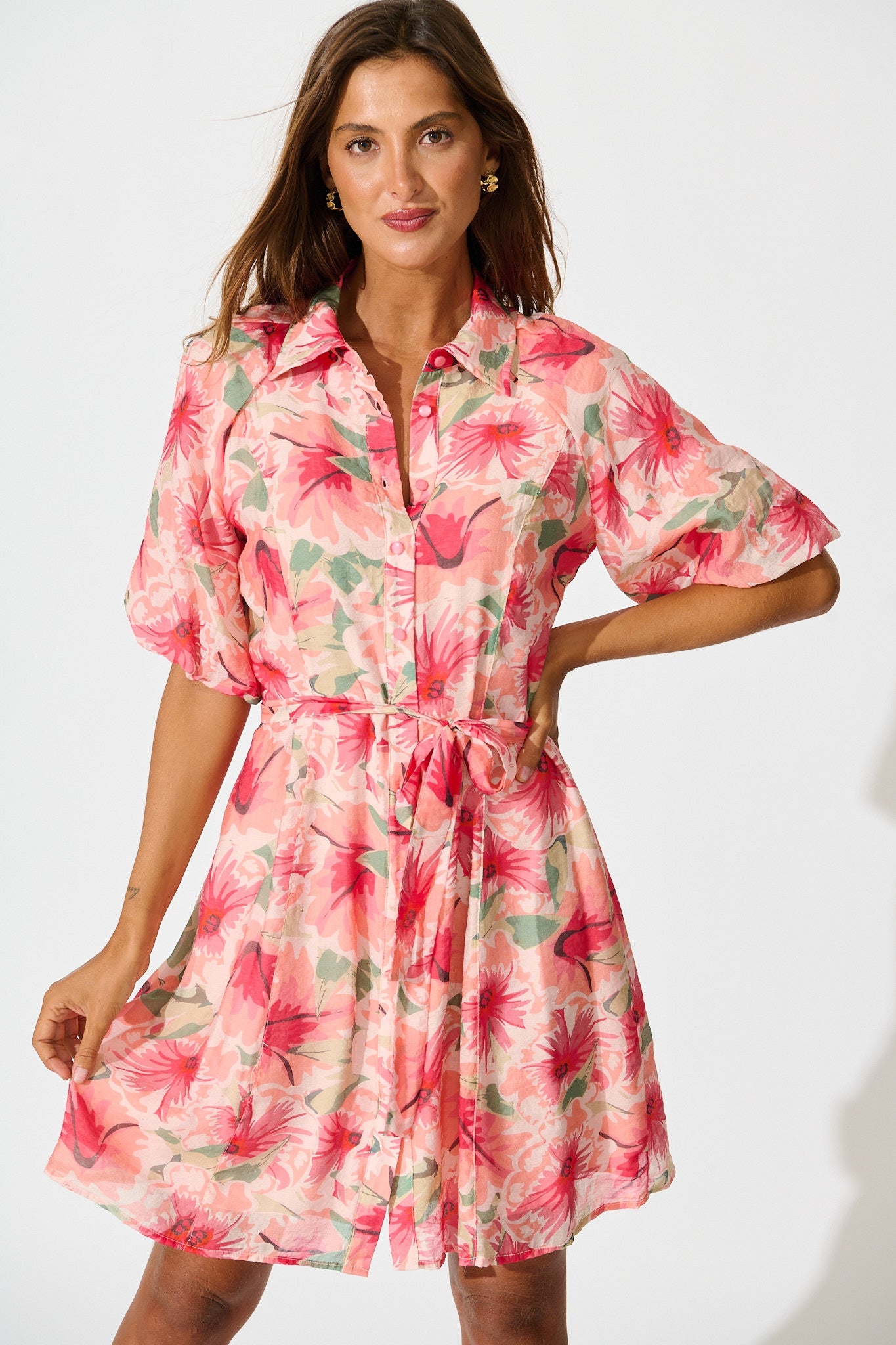 Jayla Shirt Dress in Tangerine Floral
