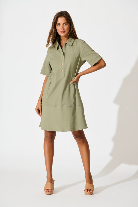 Arabella Dress in Khaki Cotton
