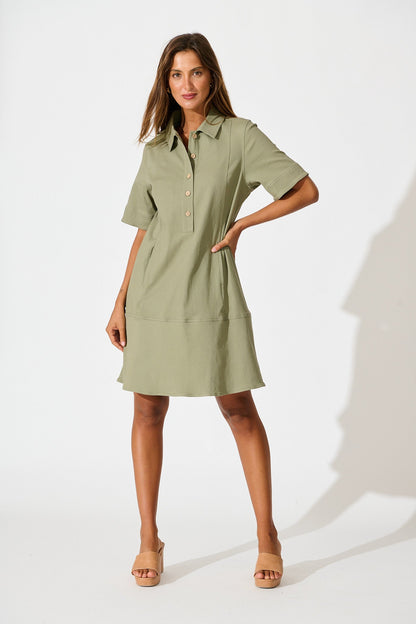 Arabella Dress in Khaki Cotton