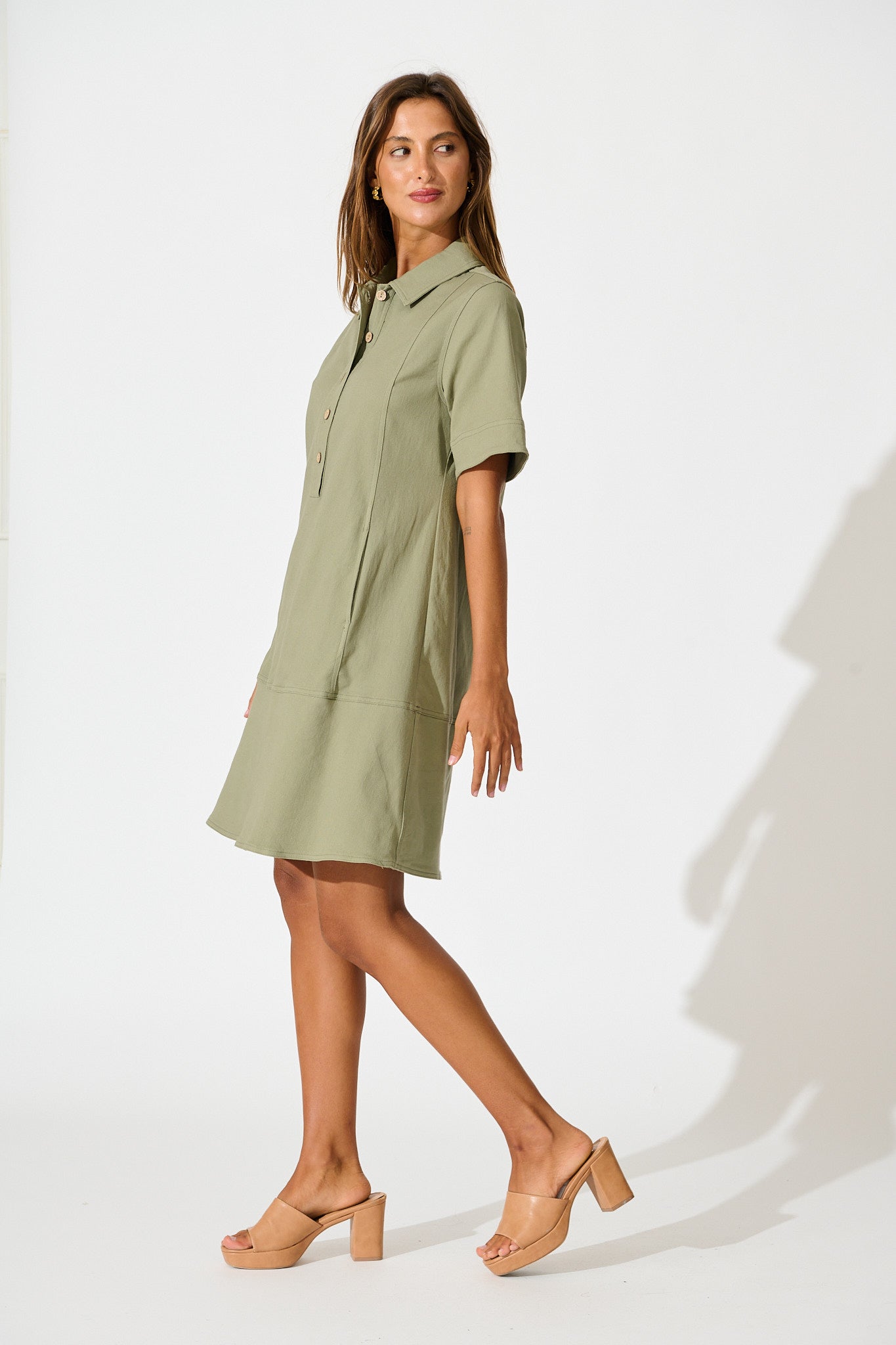 Arabella Dress in Khaki Cotton