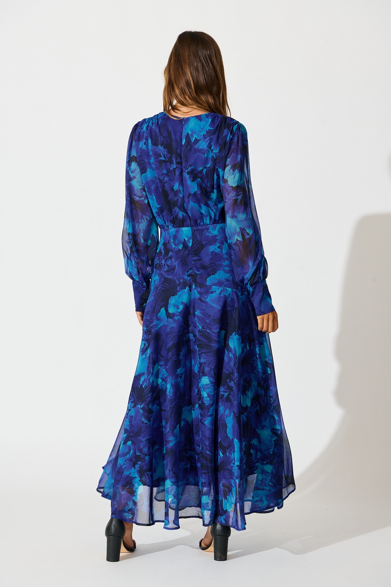 Martina Maxi Dress in Blue Watercolour Chiffon