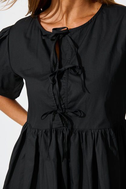 Sofia Tie Front Dress in Black Cotton