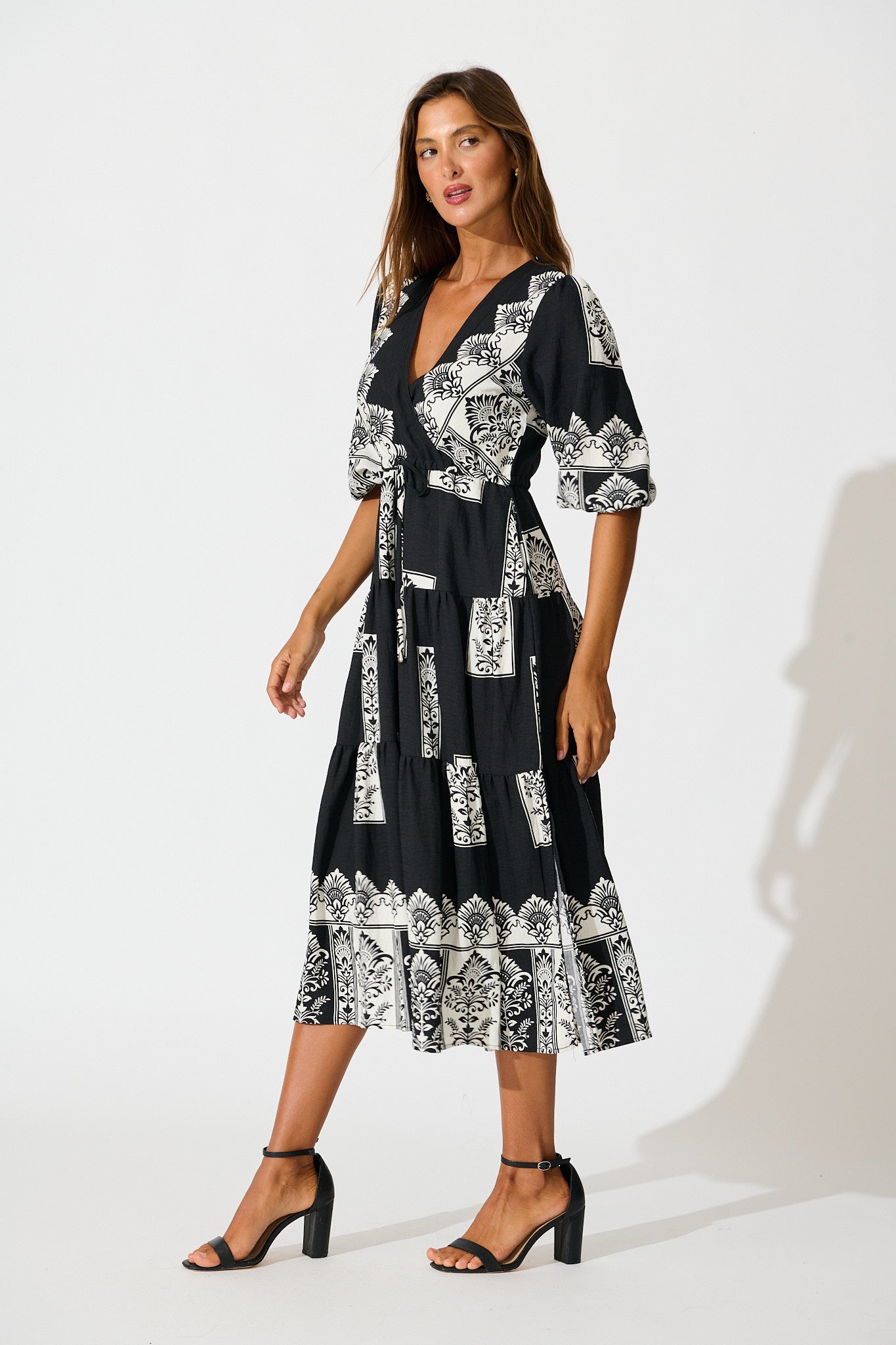 Paradise Midi Dress in Black Border Print