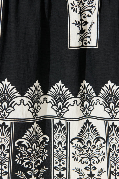 Paradise Midi Dress in Black Border Print