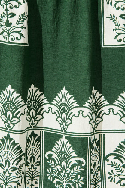 Paradise Midi Dress in Emerald Green Border Print