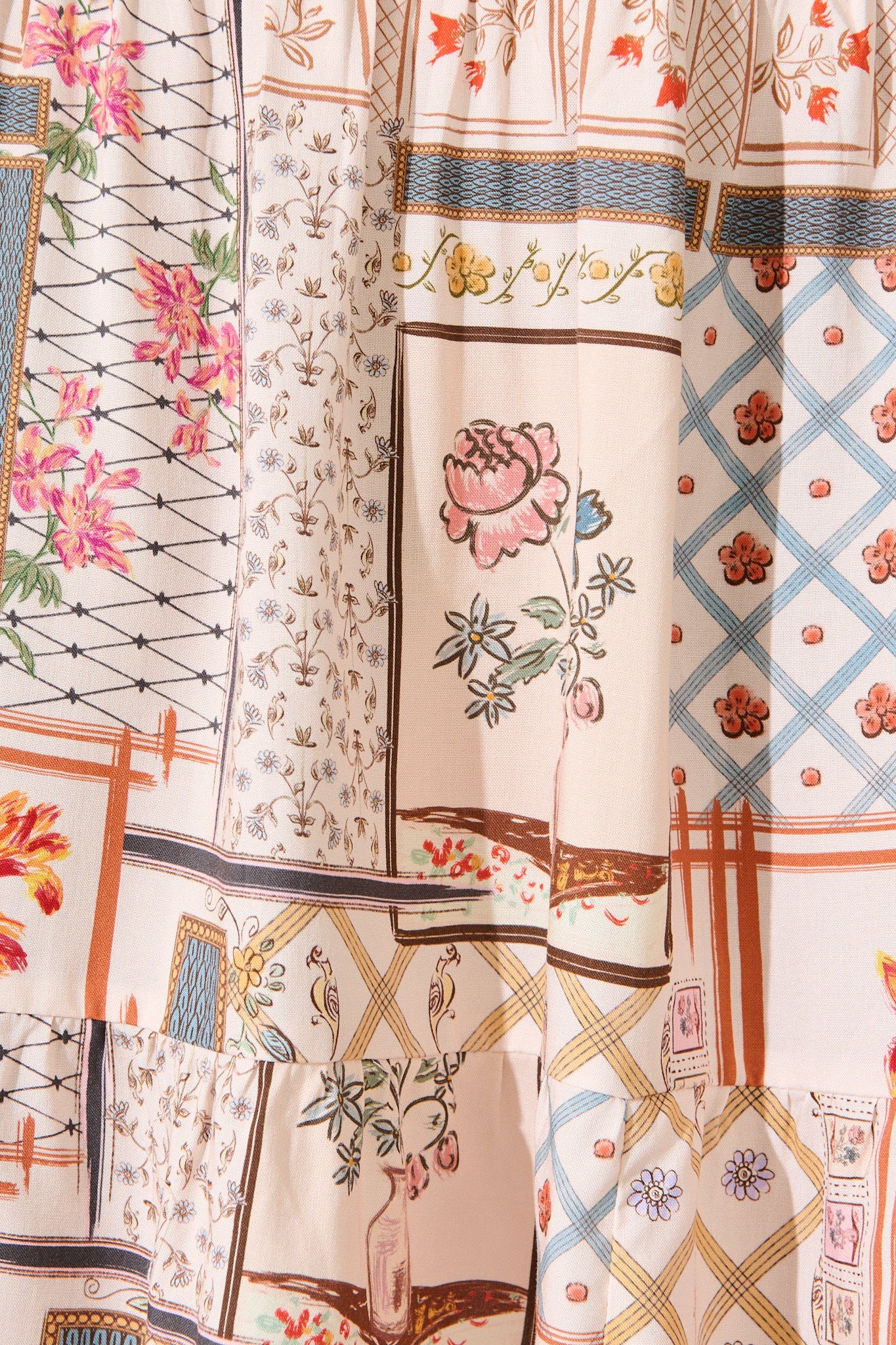 Aura Dress in Beige Multi Patchwork Print