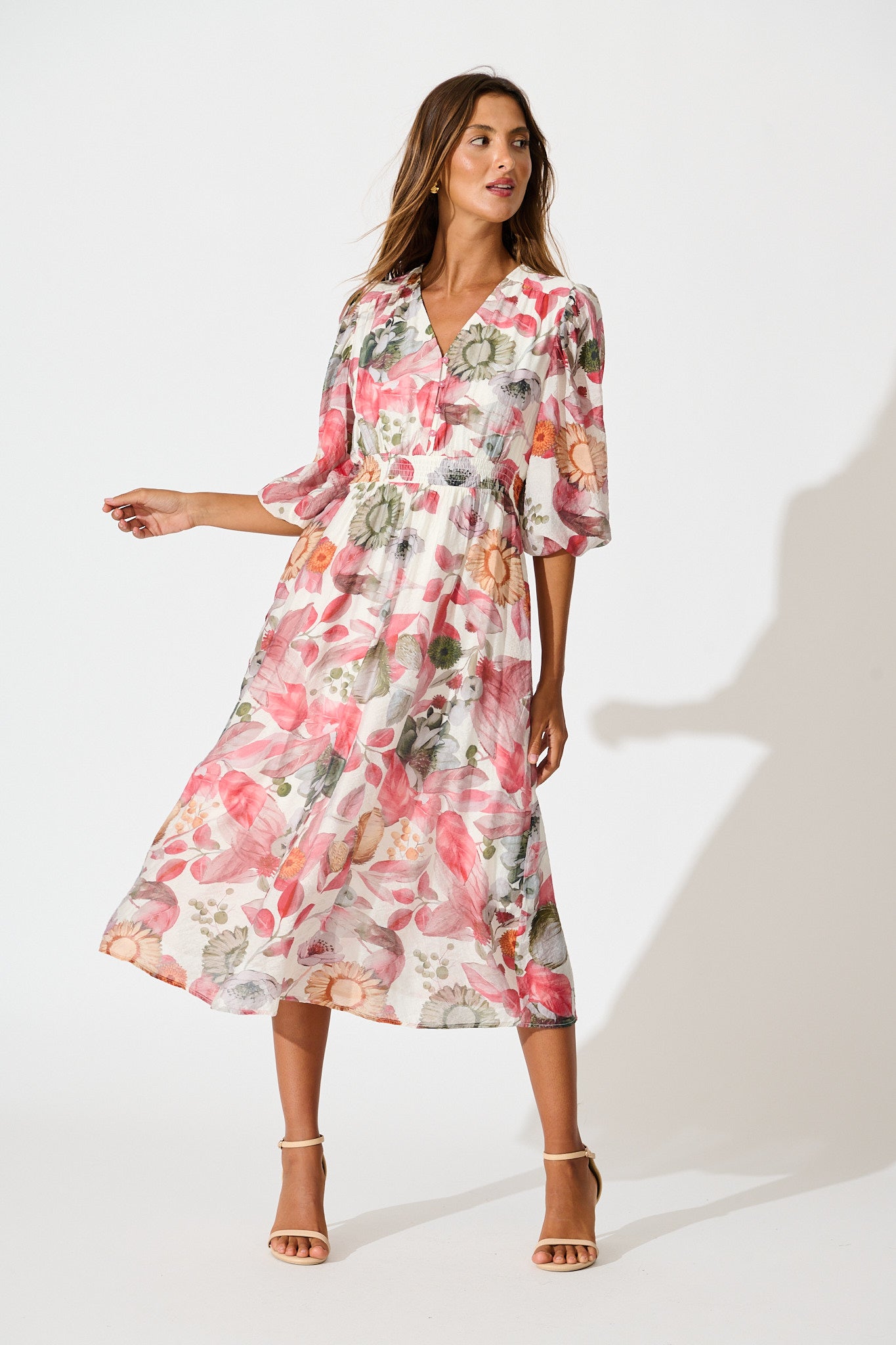 Love Story Midi Dress in Multi Pink Floral Print