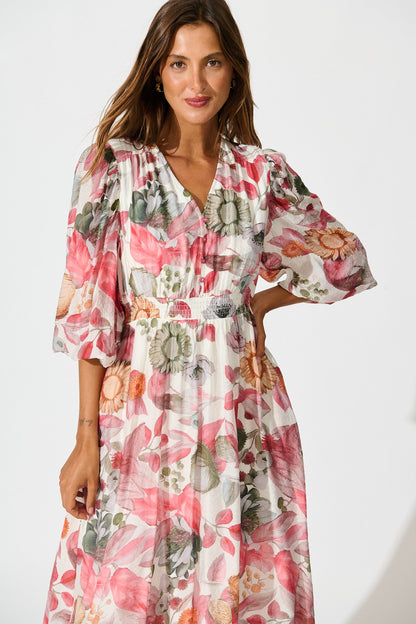 Love Story Midi Dress in Multi Pink Floral Print