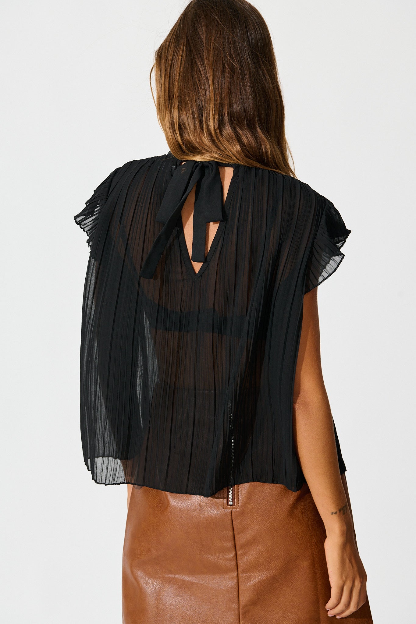 Vada Top in Black Pleated Chiffon