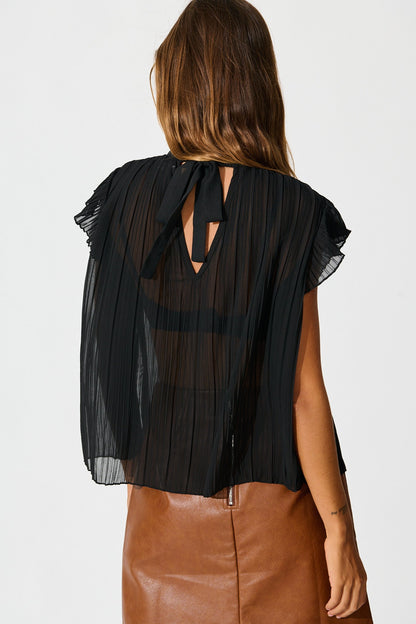 Vada Top in Black Pleated Chiffon