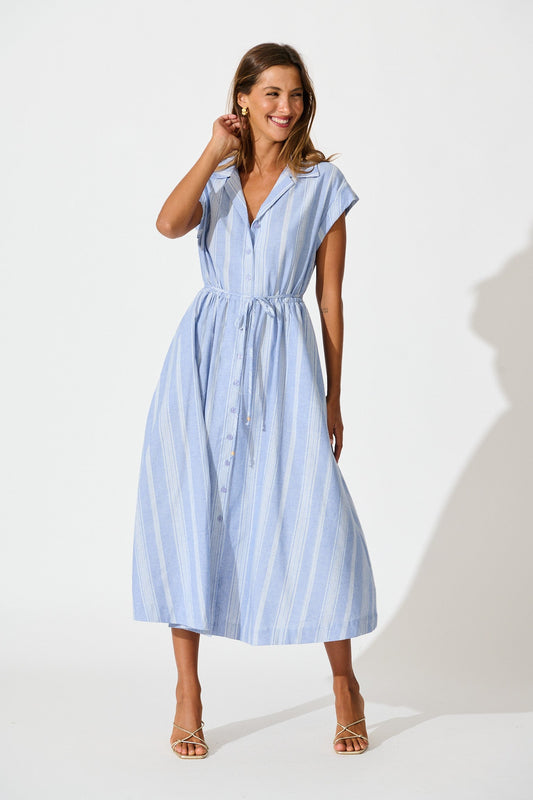 Grace Midi Shirt Dress in Blue and White Stripe
