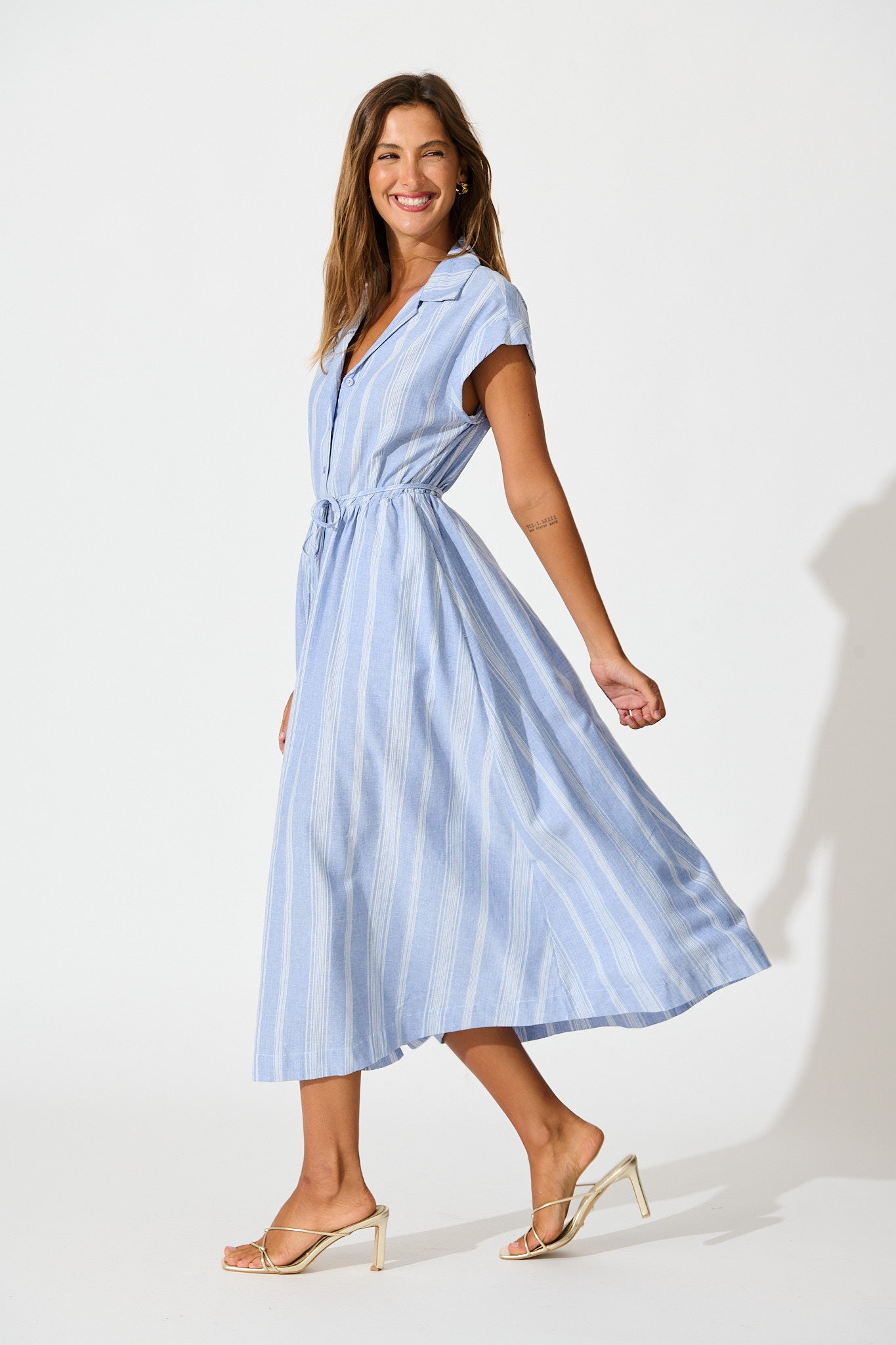 Grace Midi Shirt Dress in Blue and White Stripe