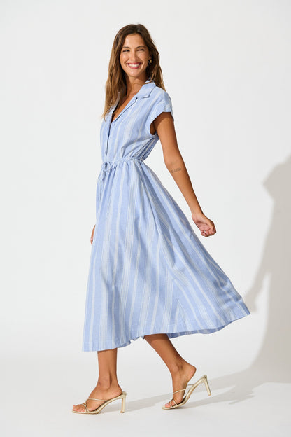 Grace Midi Shirt Dress in Blue and White Stripe