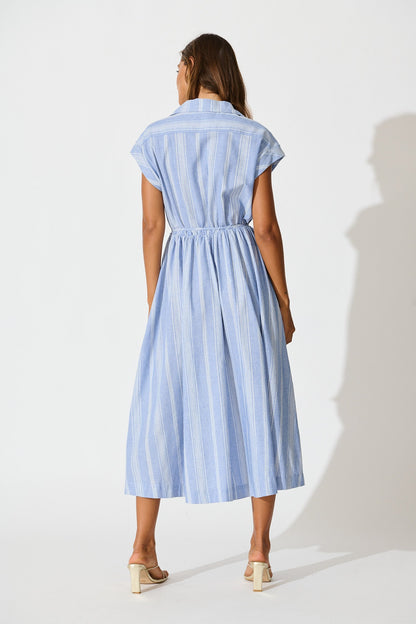 Grace Midi Shirt Dress in Blue and White Stripe