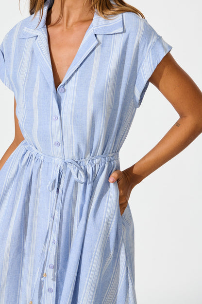 Grace Midi Shirt Dress in Blue and White Stripe