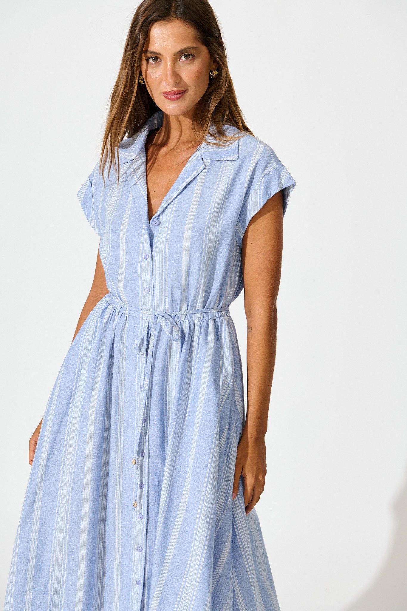Grace Midi Shirt Dress in Blue and White Stripe
